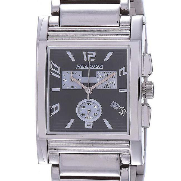 Stainless Steel with Black Dial Rectangular Case Chronograph Watch For Men - Heloisa 76120216