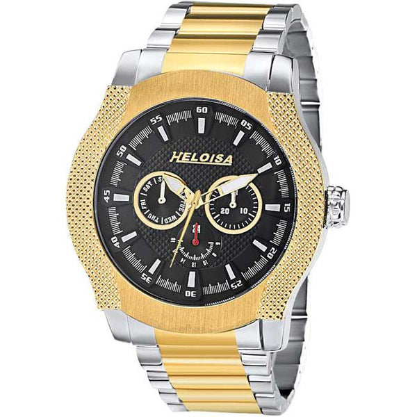 Dual Toned Stainless Steel with Black Dial Chronos Watch  For Men - Heloisa 76120217