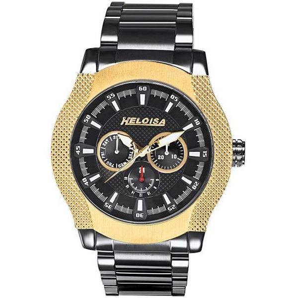 Black Stainless Steel with Black Dial and Golden Bezel Ring  Chronos Watch  For Men - Heloisa 76120219