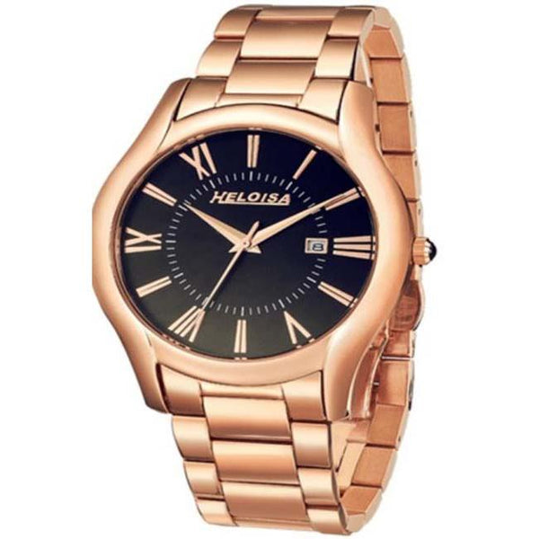 Rose Gold Stainless Steel Black Round Dial Watch  For Men - Heloisa 76120227