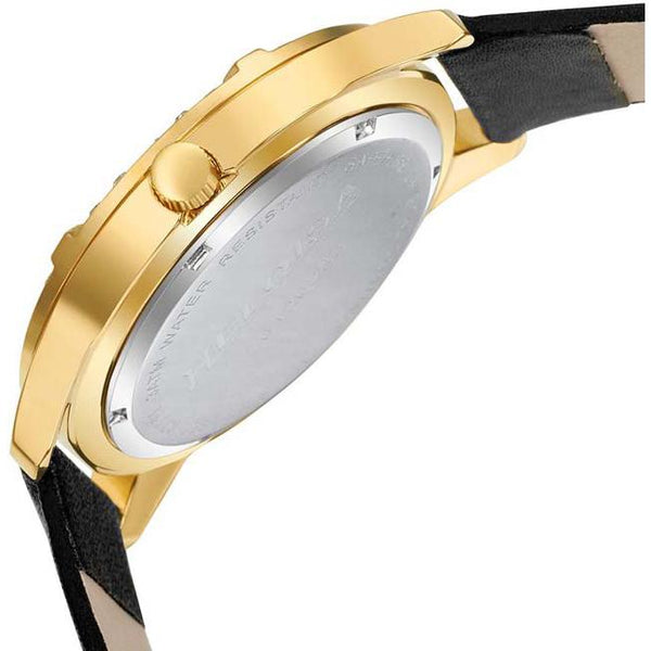 Round Golden Case Black Dial and Black Leather Band with Crystals Watch For Women - Heloisa 76120233