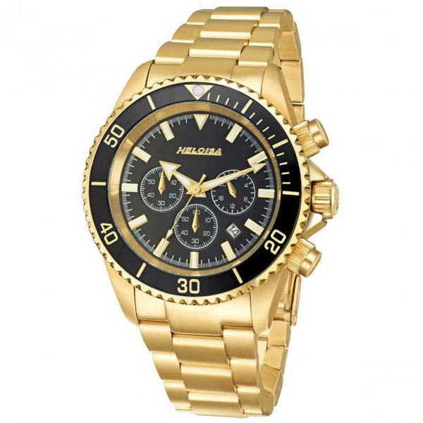 Golden Plated Stainless Steel with Black Dial Chronos Watch  For Men - Heloisa 76120235