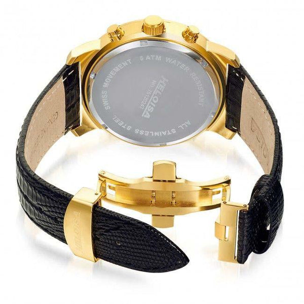 Black Leather Multifunction Black MOP Dial Golden Case Chronos Watch  For Men - Heloisa 76120247