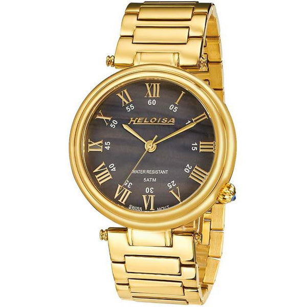 Golden Stainless Steel Black MOP Dialed Watch For Men - Heloisa 76120251