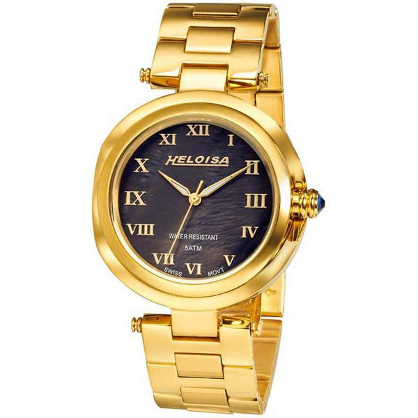 Golden Stainless Steel with Black MOP Dial Watch  For Men and Women - Heloisa 76120256