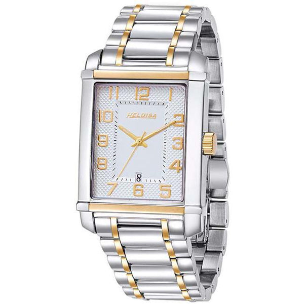 Dual Toned Stainless Steel with Silver Dial Rectangular Case Watch For Men - Heloisa 76120278