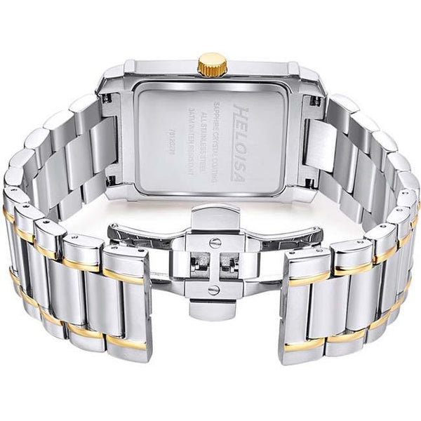 Dual Toned Stainless Steel with Silver Dial Rectangular Case Watch For Men - Heloisa 76120278