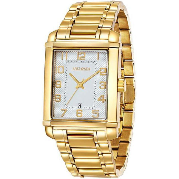 Golden Watch with Silver Dial Rectangular Case For Men - Heloisa 76120279