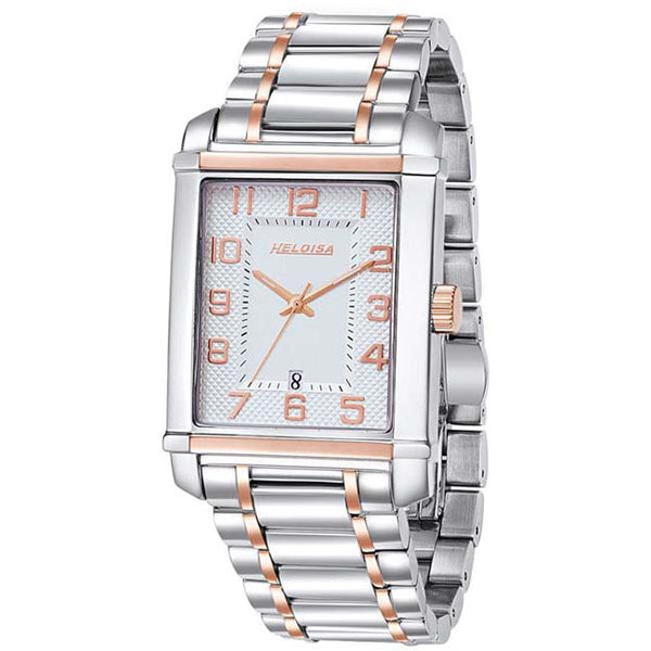 Dual Toned Stainless Steel with Silver Dial Rectangular Case Watch For Men - Heloisa 76120280