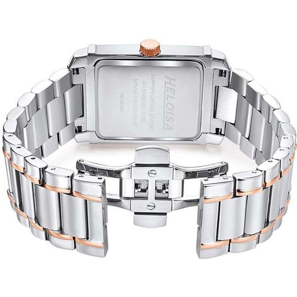 Dual Toned Stainless Steel with Silver Dial Rectangular Case Watch For Men - Heloisa 76120280