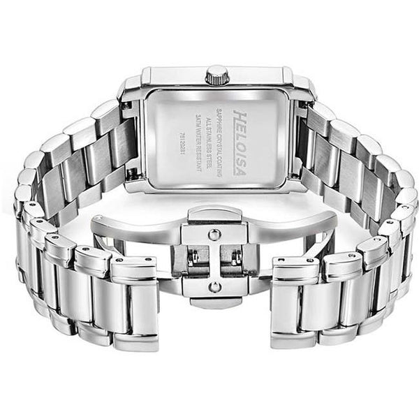 Stainless Steel with Black Dial Rectangular Case Watch For Women - Heloisa 76120281