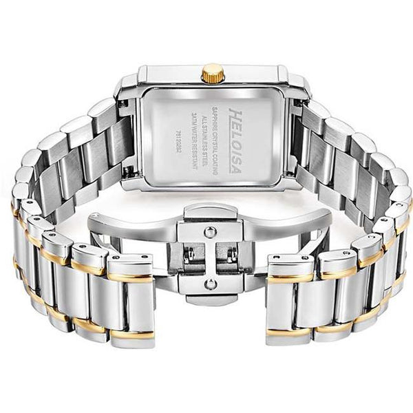 Dual Toned Stainless Steel with Silver Dial Rectangular Case Watch For Women - Heloisa 76120282