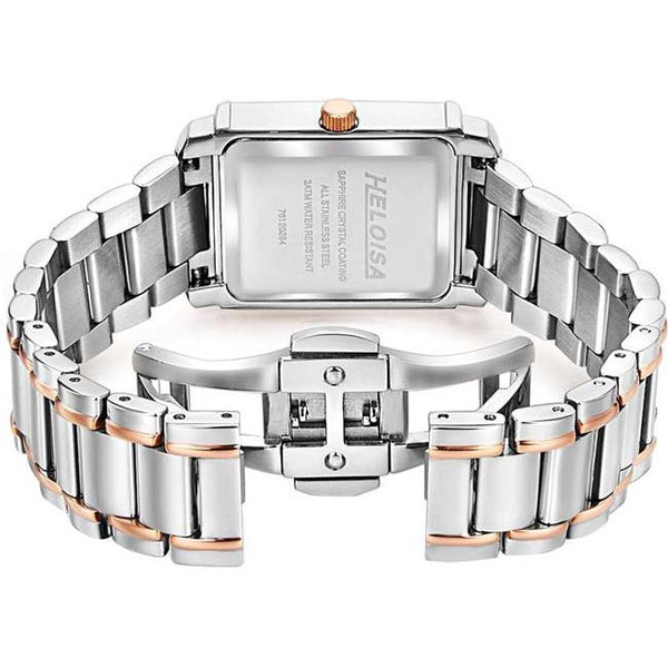 Dual Toned Stainless Steel with Silver Dial Rectangular Case Watch For Women - Heloisa 76120284