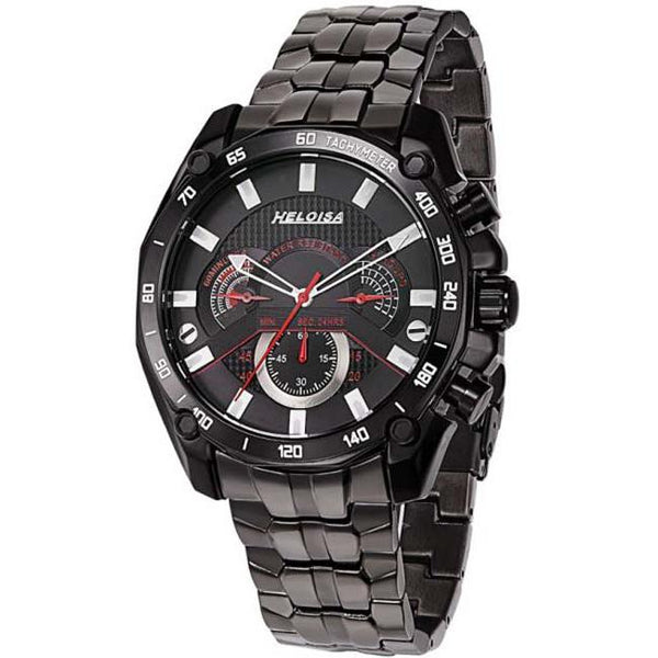 Black Stainless Steel with Black Dial Chronos Watch  For Men - Heloisa 76120302