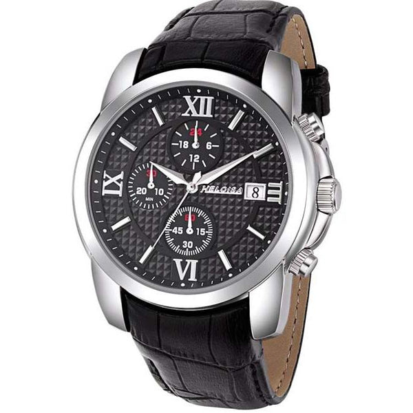 Black Leather with Black Dial Chronos Watch  For Men - Heloisa 76120305