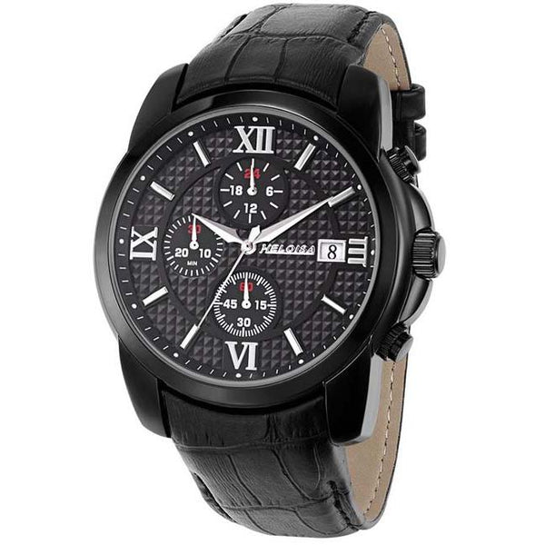 Black Leather with Black Dial Chronos Watch  For Men - Heloisa 76120307