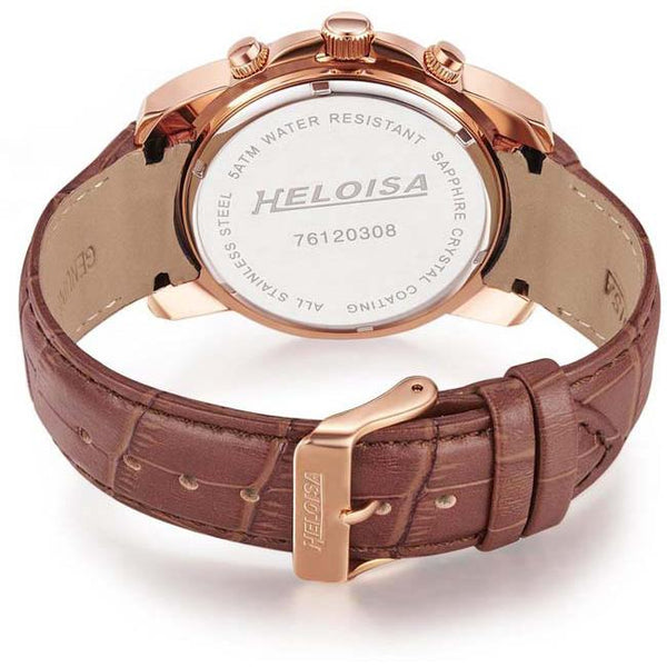 Brown Leather with White Dial Chronos Watch  For Men - Heloisa 76120308