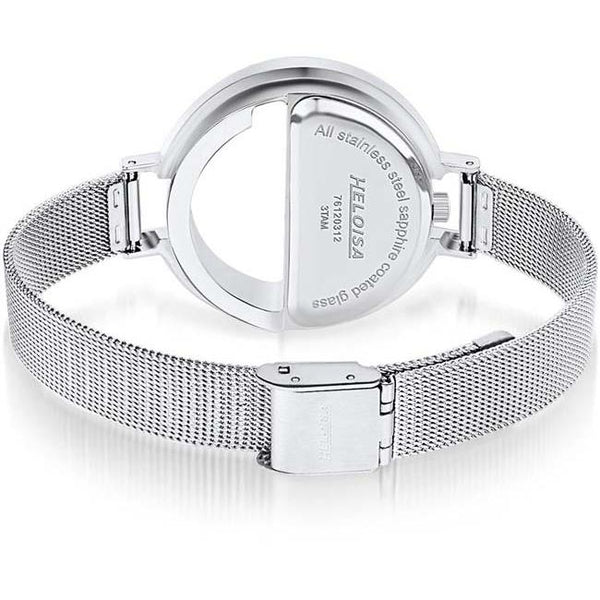 Silver Round "e-Shape" Stainless Steel with White MOP and Mesh Band Watch  For Women - Heloisa 76120312