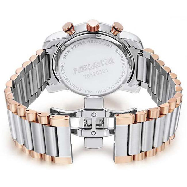 Dual Tone Stainless Steel with Black Dial Chronos Watch  For Men - Heloisa 76120321