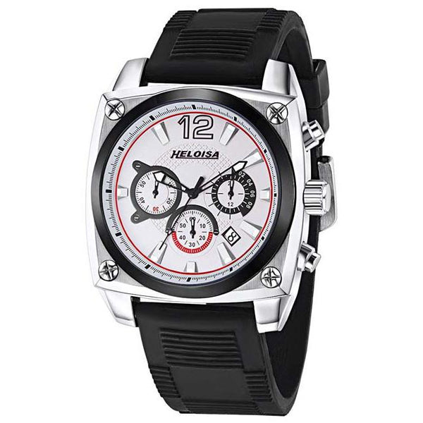 Black Rubber with White Dial Sport Chronos Watch  For Men - Heloisa 76120323