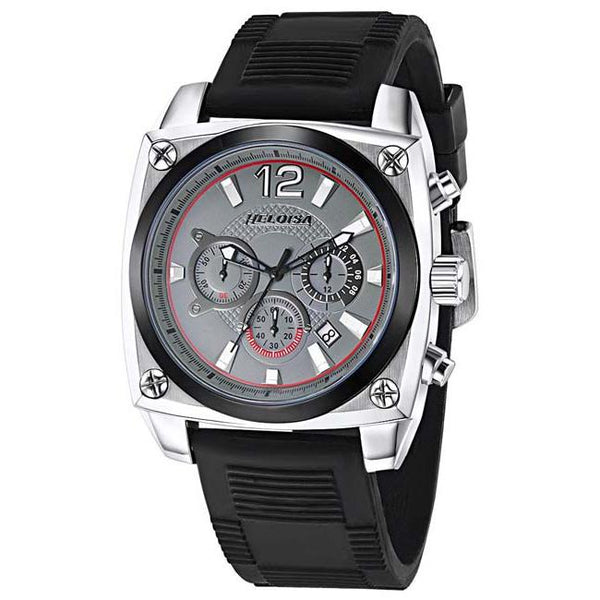 Black Rubber with Silver Dial Sport Chronos Watch  For Men - Heloisa 76120324