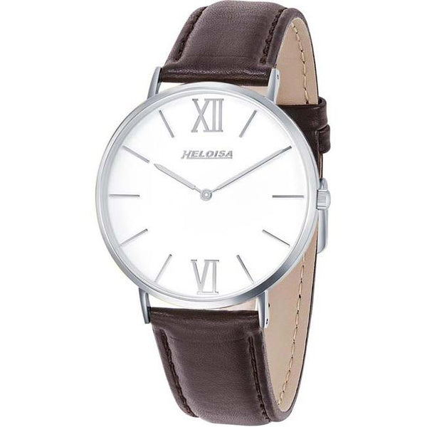 Brown Leather Band with White Dial Round Case Watch For Men - Heloisa 76120327