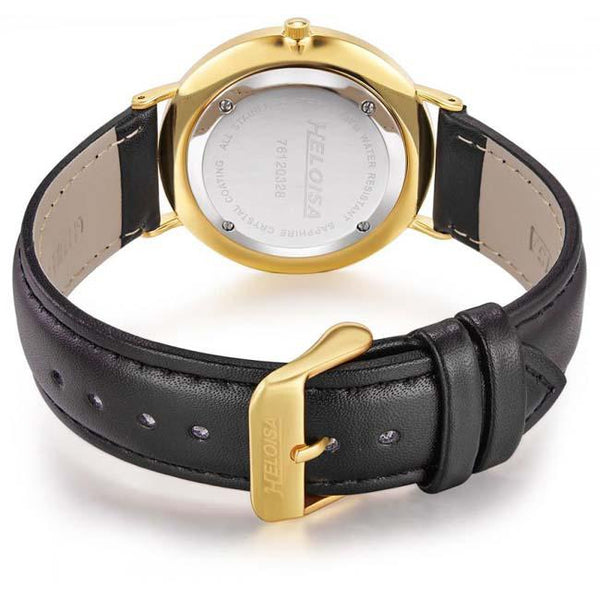 Black Leather Band with Black Dial Round Golden Case Watch For Men - Heloisa 76120328