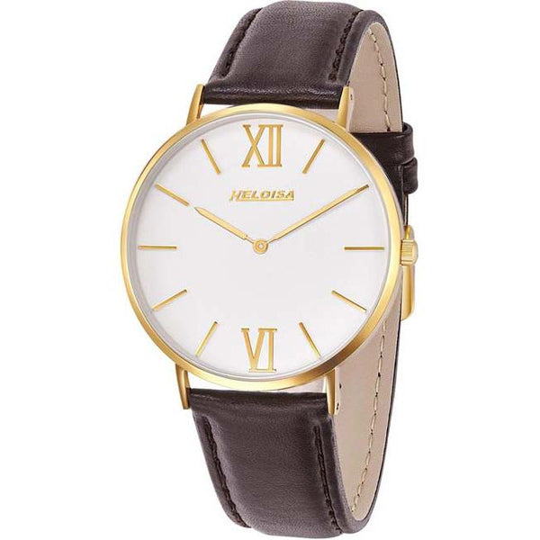 Brown Leather Band with White Dial Round Golden Case Watch For Men - Heloisa 76120329