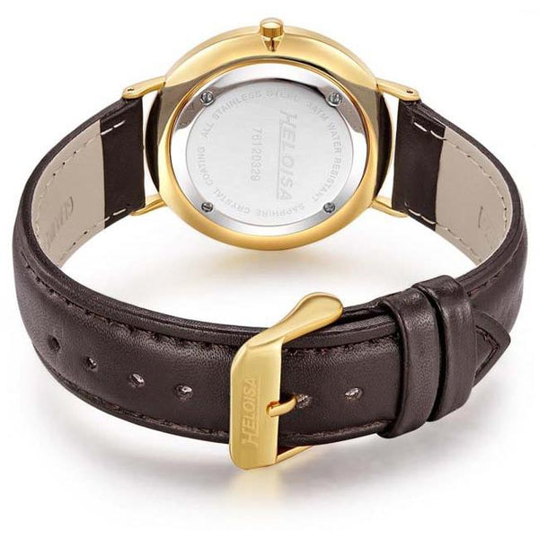 Brown Leather Band with White Dial Round Golden Case Watch For Men - Heloisa 76120329