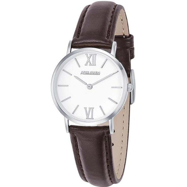 Brown Leather Band with White Dial Round Case Watch For Women - Heloisa 76120333