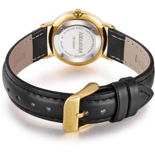 Black Leather Band with Black Dial Round Golden Case Watch For Women - Heloisa 76120334