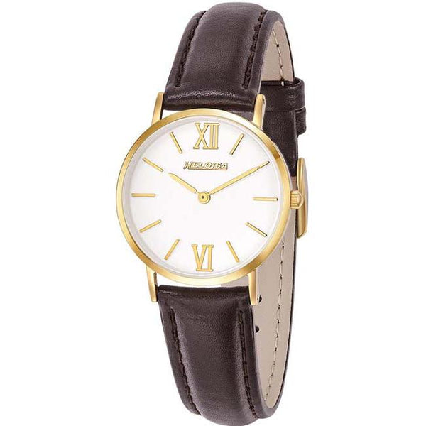 Brown Leather Band with White Dial Round Golden Case Watch For Women - Heloisa 76120335