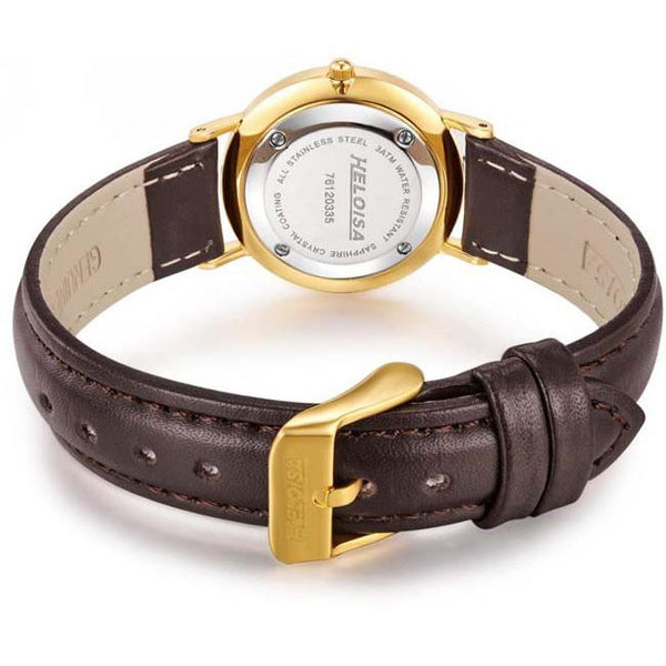 Brown Leather Band with White Dial Round Golden Case Watch For Women - Heloisa 76120335