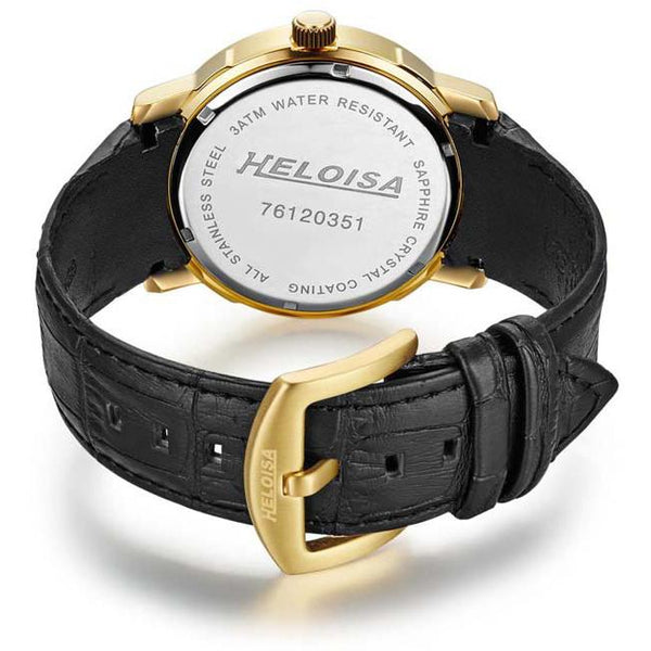 Black Leather Band and Black Dial Round with Crystals Golden Case Watch For Men - Heloisa 76120351