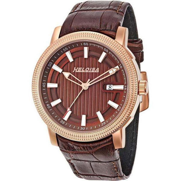 Brown Leather Band and Brown Dial Round with Crystals Golden Rose Case Watch For Men - Heloisa 76120352