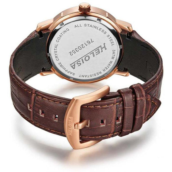 Brown Leather Band and Brown Dial Round with Crystals Golden Rose Case Watch For Men - Heloisa 76120352