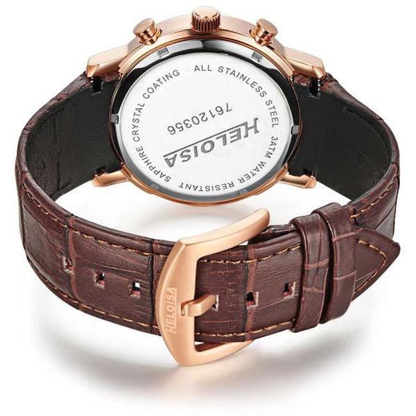 Brown Leather Band and Brown Dial Round with Crystals Golden Rose Case Chronograph Watch For Men - Heloisa 76120356